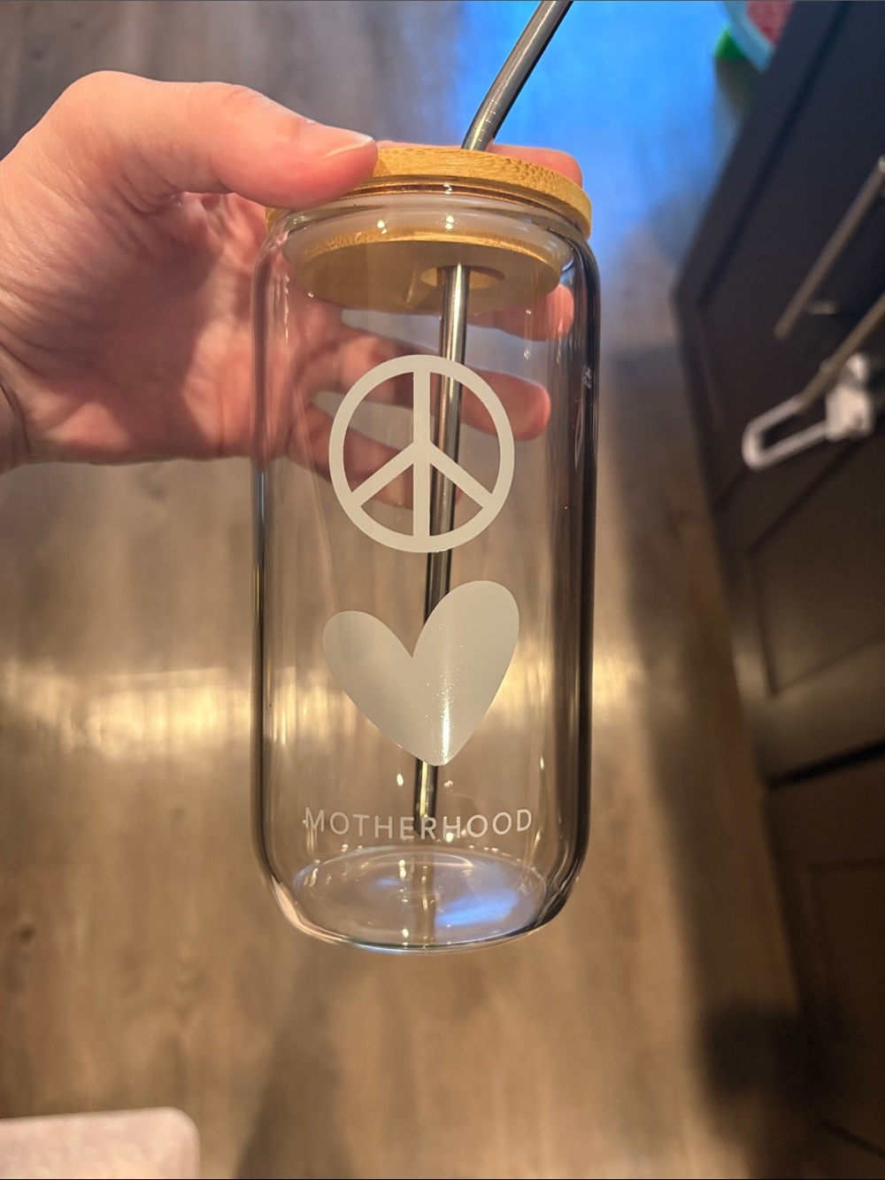 Peace Love Motherhood Glass Tumbler